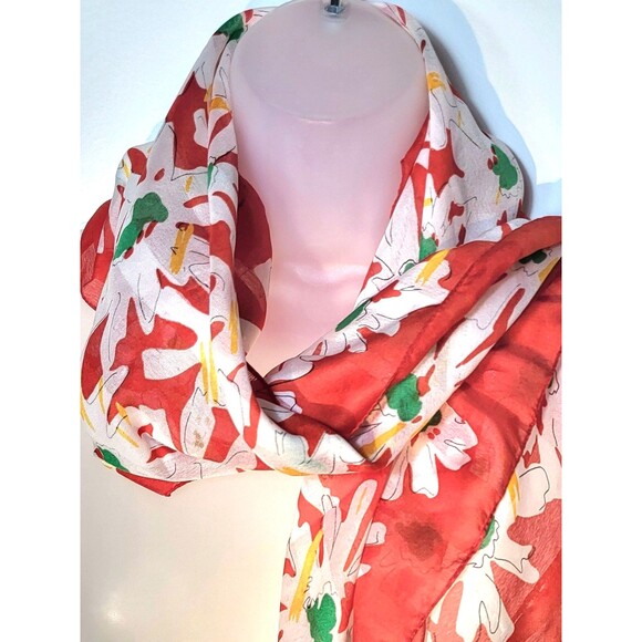 Vintage Made In Italy Hand Rolled Red Green Square Silken Scarf 30 in - Picture 7 of 12